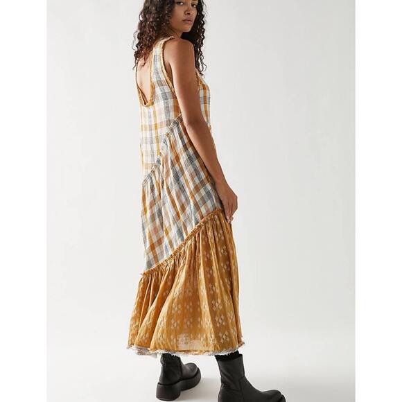 Free People No Stress Midi Dress Plaid Mixed Print in Autumn Size M - Picture 2 of 11